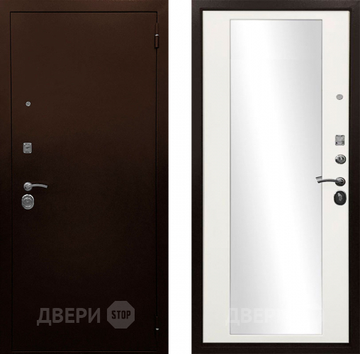 Входная металлическая Дверь Ратибор Троя 3К зеркало Белый матовый в Краснознаменске