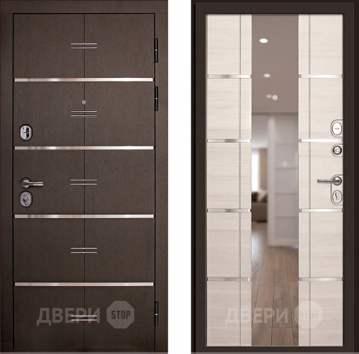 Входная металлическая Дверь (Дверной Континент) Савона с зеркалом Беленый дуб в Краснознаменске