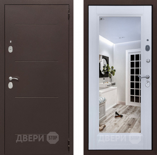 Входная металлическая Дверь Престиж 100 с зеркалом Медь/Лиственница белая в Краснознаменске