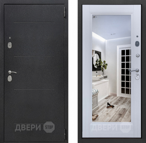 Входная металлическая Дверь Престиж 100 с зеркалом Шелк/Лиственница белая в Краснознаменске