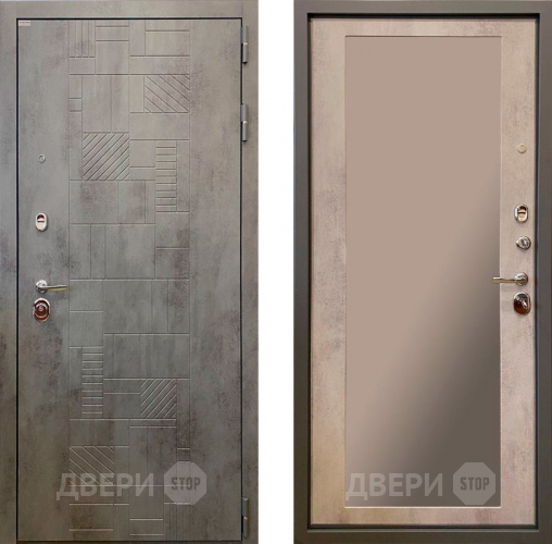 Входная металлическая Дверь Ратибор Тетрис 3К с зеркалом Бетон светлый в Краснознаменске
