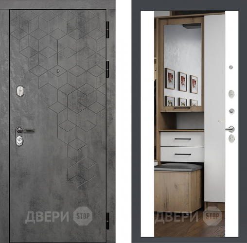 Входная металлическая Райтвер Бетон 1501 с зеркалом Белый матовый  в Краснознаменске