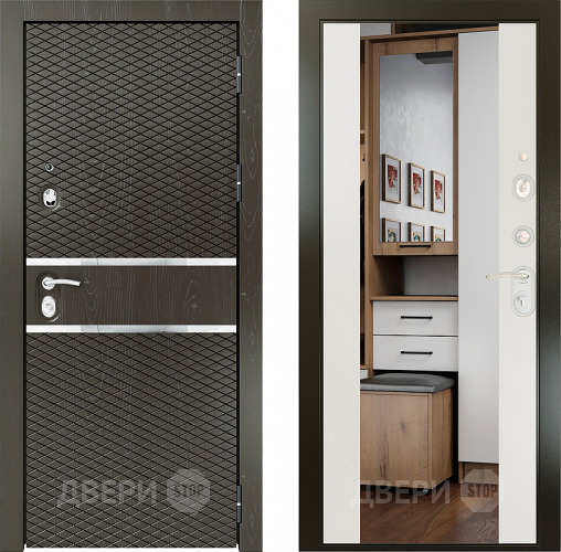 Входная металлическая Райтвер Плаза Шоколад с зеркалом Белый матовый в Краснознаменске