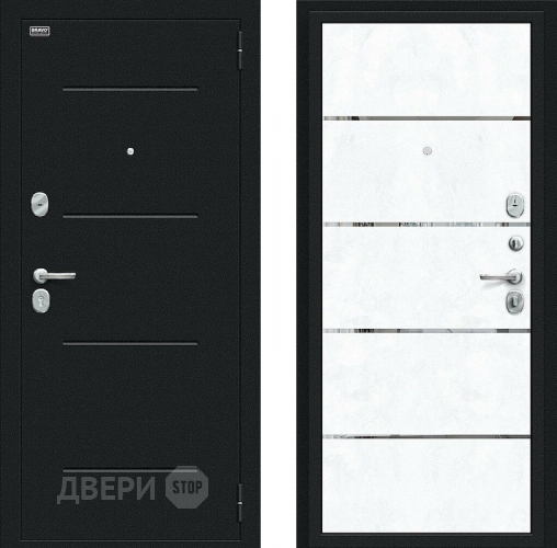 Дверь Bravo Лайн Букле черное/Snow Art в Краснознаменске