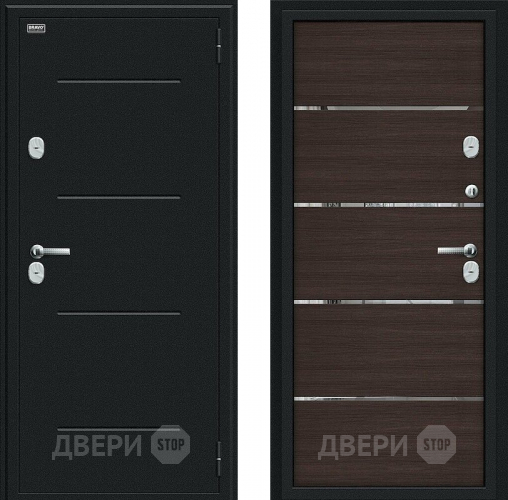 Входная металлическая Дверь Bravo Thermo Лайн Букле черное/Wenge Veralinga в Краснознаменске