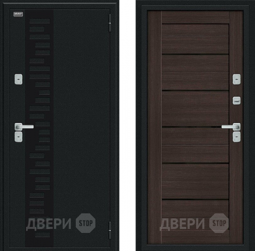 Входная металлическая Дверь Bravo Thermo Техно Декор Букле черное/Wenge Veralinga в Краснознаменске