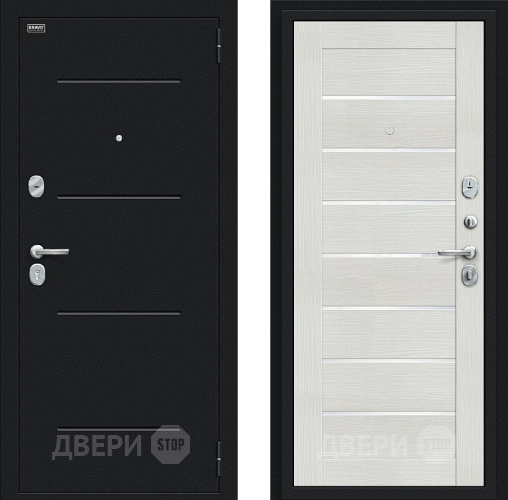 Входная металлическая Дверь Bravo Техно Букле черное/Bianco Veralinga в Краснознаменске