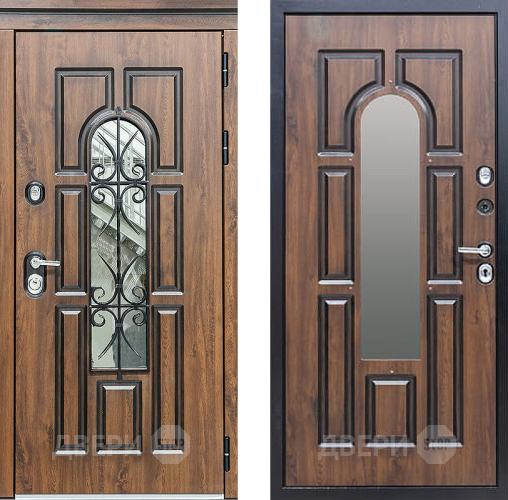 Входная металлическая Дверь Сударь МХ-32 Винорит Темный Дуб с Ковкой и окном в Краснознаменске