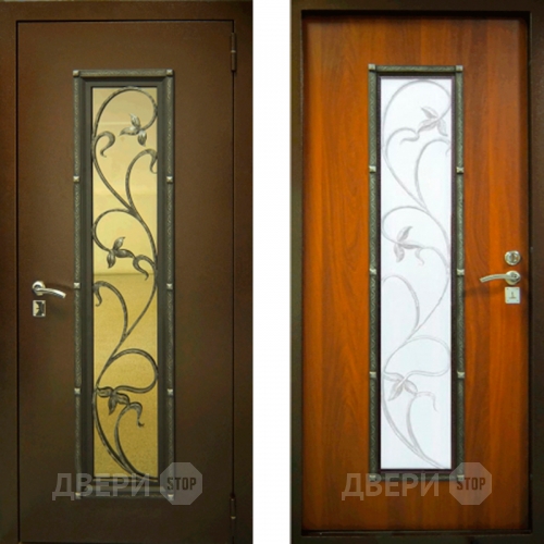 Заводские двери с ковкой и стеклом Лоза в Краснознаменске