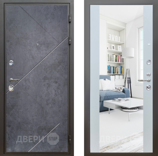 Входная металлическая Дверь Шелтер (SHELTER) Комфорт Бетон урбан индиго 13 с зеркалом Белый матовый в Краснознаменске