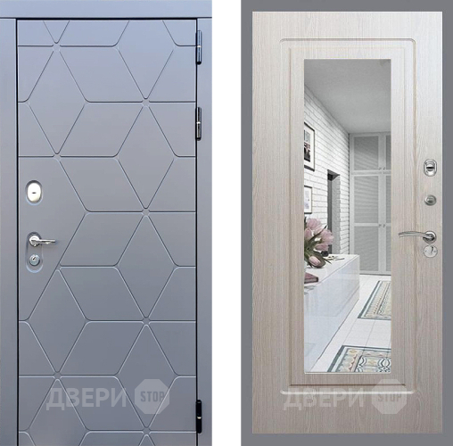 Входная металлическая Дверь Стоп КОСМО Зеркало ФЛ-120 Беленый дуб в Краснознаменске