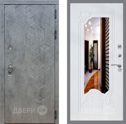 Входная металлическая Дверь Стоп БЕТОН ЗкркалоФЛ-147 Ясень белый в Краснознаменске