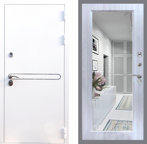 Входная металлическая Дверь Стоп Лайн Вайт Зеркало Сандал белый в Краснознаменске