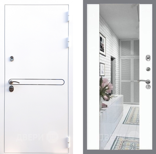 Входная металлическая Дверь Стоп Лайн Вайт Зеркало СБ-16 Силк Сноу в Краснознаменске