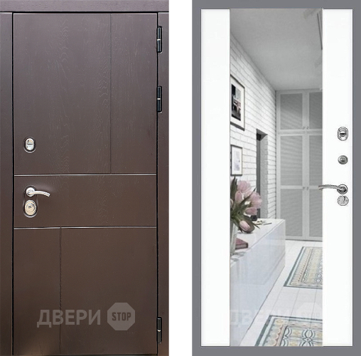 Входная металлическая Дверь Стоп УРБАН Зеркало СБ-16 Силк Сноу в Краснознаменске