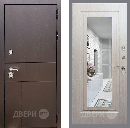 Входная металлическая Дверь Стоп УРБАН Зеркало ФЛ-120 Беленый дуб в Краснознаменске