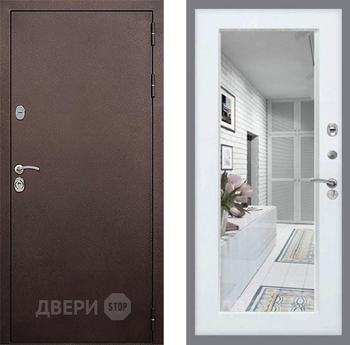 Входная металлическая Дверь Стоп КЛАССИК Медь Зеркало Белый ясень в Краснознаменске