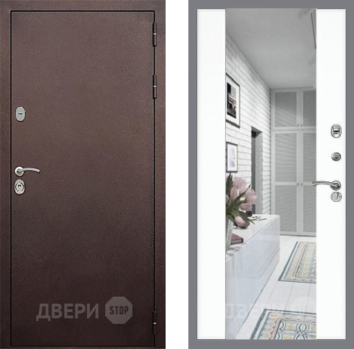 Входная металлическая Дверь Стоп КЛАССИК Медь Зеркало СБ-16 Силк Сноу в Краснознаменске