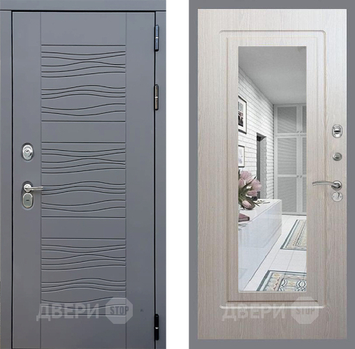 Входная металлическая Дверь Стоп СКАНДИ Зеркало ФЛ-120 Беленый дуб в Краснознаменске