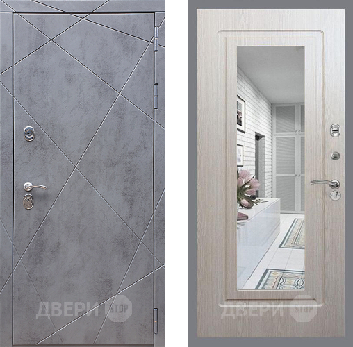 Входная металлическая Дверь Стоп Лучи Зеркало ФЛ-120 Беленый дуб в Краснознаменске