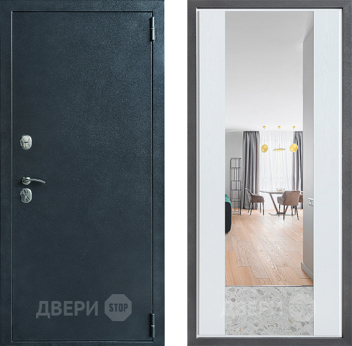 Входная металлическая Дверь Дверной континент ДК-70 Дизайн ФЛЗ-1 Зеркало Белое дерево в Краснознаменске