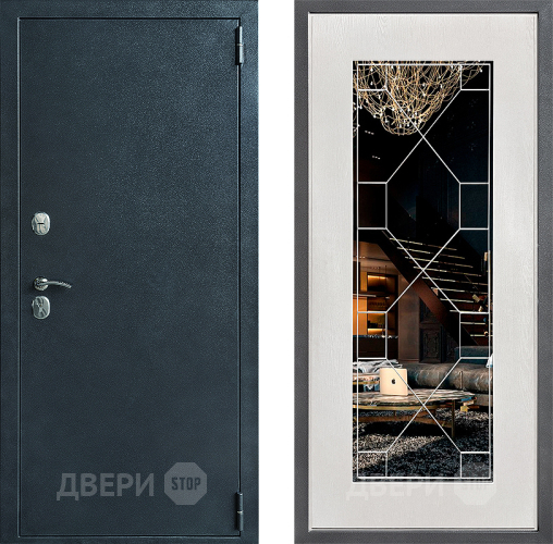 Входная металлическая Дверь Дверной континент ДК-70 Дизайн ФЛ-Тиффани Зеркало Белое дерево в Краснознаменске