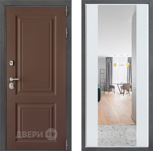 Входная металлическая Дверь Дверной континент ДК-3/729 ФЛЗ-1 Зеркало Белое дерево в Краснознаменске