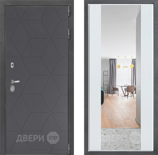 Входная металлическая Дверь Дверной континент ДК-3/744 ФЛЗ-1 Зеркало Белое дерево в Краснознаменске