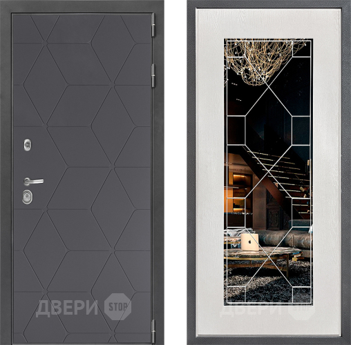 Входная металлическая Дверь Дверной континент ДК-3/744 ФЛ-Тиффани Зеркало Белое дерево в Краснознаменске