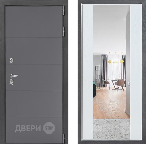 Входная металлическая Дверь Дверной континент ДК-3/649 ФЛЗ-1 Зеркало Белое дерево в Краснознаменске