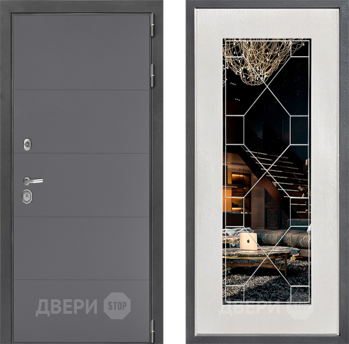 Входная металлическая Дверь Дверной континент ДК-3/649 ФЛ-Тиффани Зеркало Белое дерево в Краснознаменске