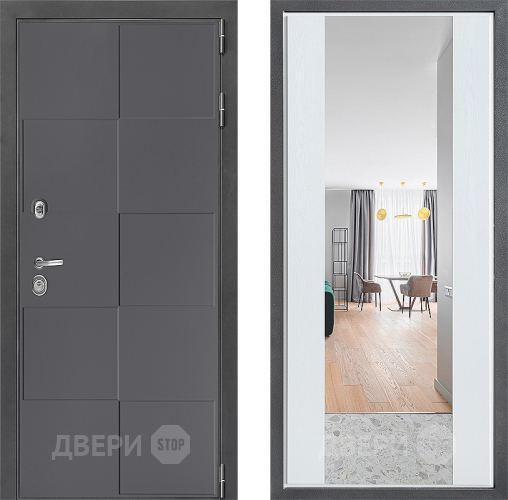 Входная металлическая Дверь Дверной континент ДК-3/606 ФЛЗ-1 Зеркало Белое дерево в Краснознаменске