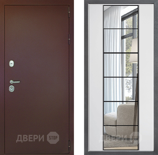 Входная металлическая Дверь Дверной континент Рубикон Медь Дизайн ФЛЗ-2 Зеркало Белый софт в Краснознаменске