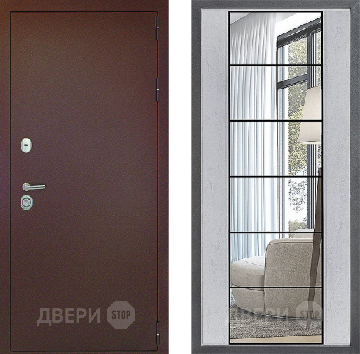 Входная металлическая Дверь Дверной континент Рубикон Медь Дизайн ФЛЗ-2 Зеркало Бетон светлый в Краснознаменске