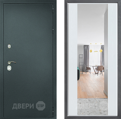Входная металлическая Дверь Дверной континент Рубикон Серебро Дизайн ФЛЗ-1 Зеркало Белое дерево в Краснознаменске