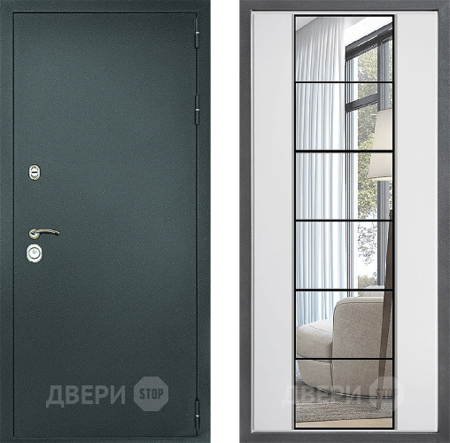 Входная металлическая Дверь Дверной континент Рубикон Серебро Дизайн ФЛЗ-2 Зеркало Белый софт в Краснознаменске