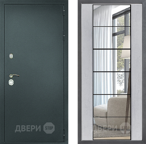 Входная металлическая Дверь Дверной континент Рубикон Серебро Дизайн ФЛЗ-2 Зеркало Бетон светлый в Краснознаменске