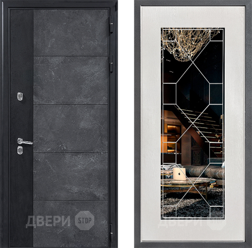Входная металлическая Дверь Дверной континент ДК-15 Бетон ТЕРМО ФЛ-Тиффани Зеркало Белое дерево в Краснознаменске
