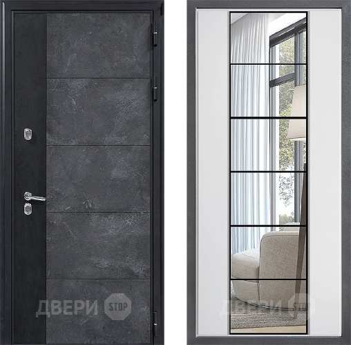 Входная металлическая Дверь Дверной континент ДК-15 Бетон ТЕРМО ФЛЗ-2 Зеркало Белый софт в Краснознаменске