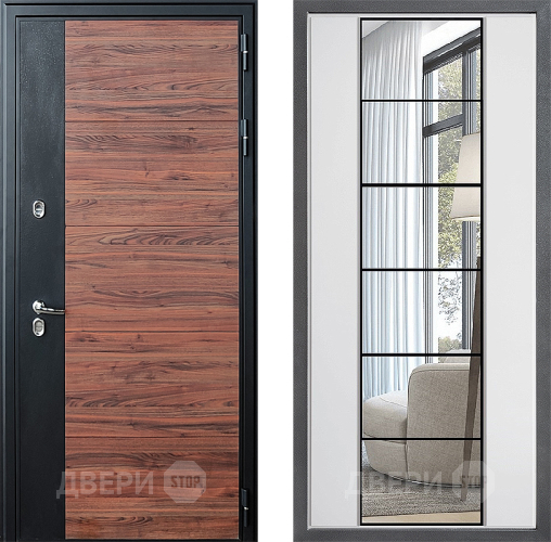 Входная металлическая Дверь Дверной континент ДК-15 Красное Дерево ТЕРМО ФЛЗ-2 Зеркало Белый софт в Краснознаменске