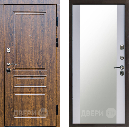 Входная металлическая Дверь Престиж Классика Дуб Зеркало Белый софт в Краснознаменске