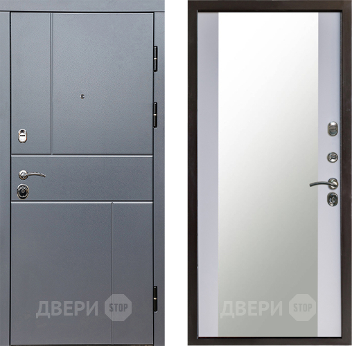 Входная металлическая Дверь Престиж Горизонт Грэй Зеркало Белый софт в Краснознаменске