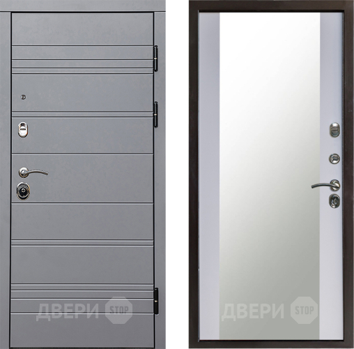 Входная металлическая Дверь Престиж Линия Грэй Зеркало Белый софт в Краснознаменске