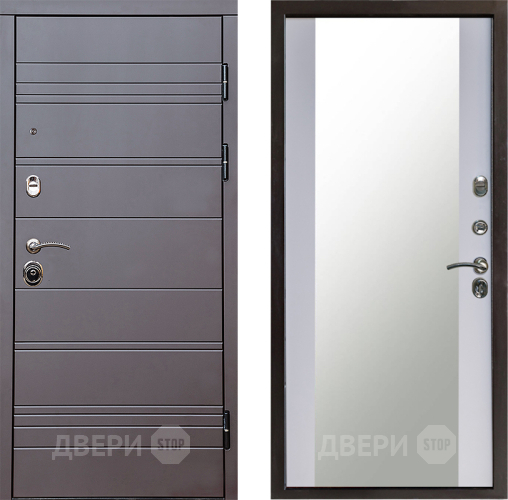 Входная металлическая Дверь Престиж Линия Браун Зеркало Белый софт в Краснознаменске