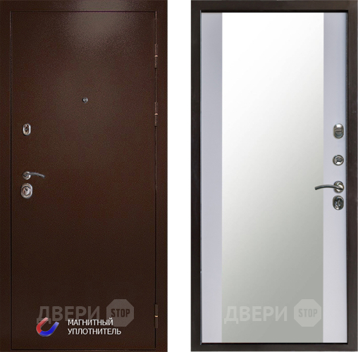 Входная металлическая Дверь Престиж Медь Зеркало Белый софт в Краснознаменске