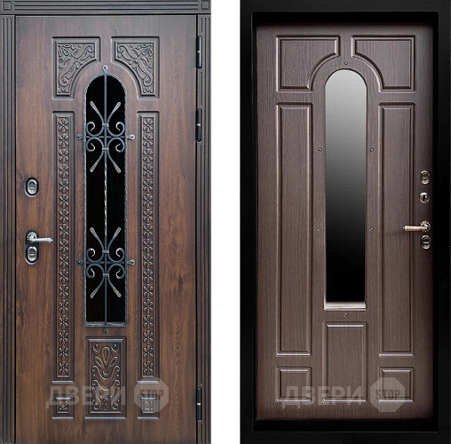 Входная металлическая Дверь Престиж TERMO с терморазрывом Лацио Дуб с окном и ковкой Венге в Краснознаменске