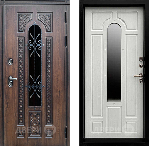 Дверь Престиж TERMO с терморазрывом Лацио Дуб с окном и ковкой Лиственница белая в Краснознаменске