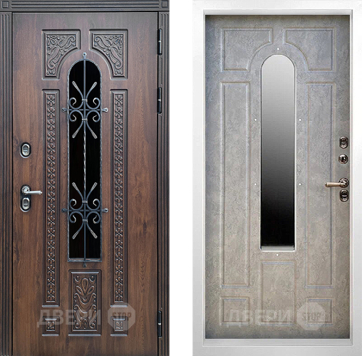 Входная металлическая Дверь Престиж TERMO с терморазрывом Лацио Дуб White с окном и ковкой Бетон светлый в Краснознаменске