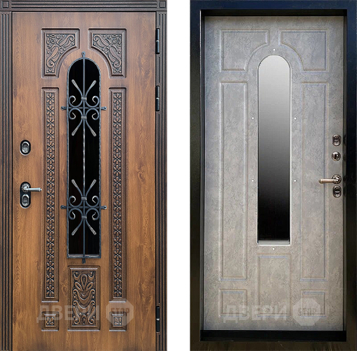 Дверь Престиж TERMO с терморазрывом Лацио Орех с окном и ковкой Бетон светлый в Краснознаменске