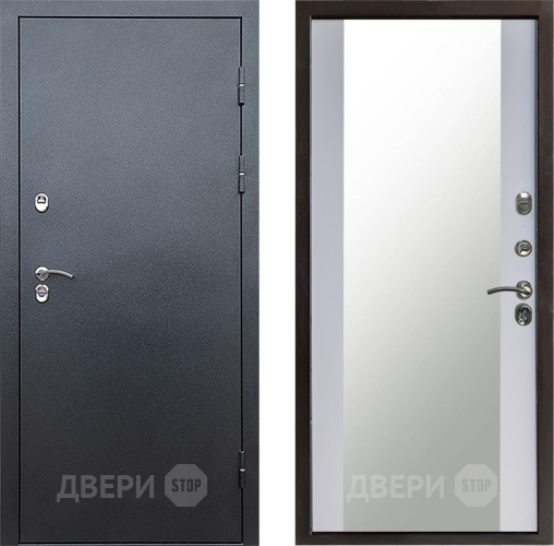 Входная металлическая Дверь Престиж TERMO с терморазрывом Снегирь Серебро Зеркало Белый софт в Краснознаменске